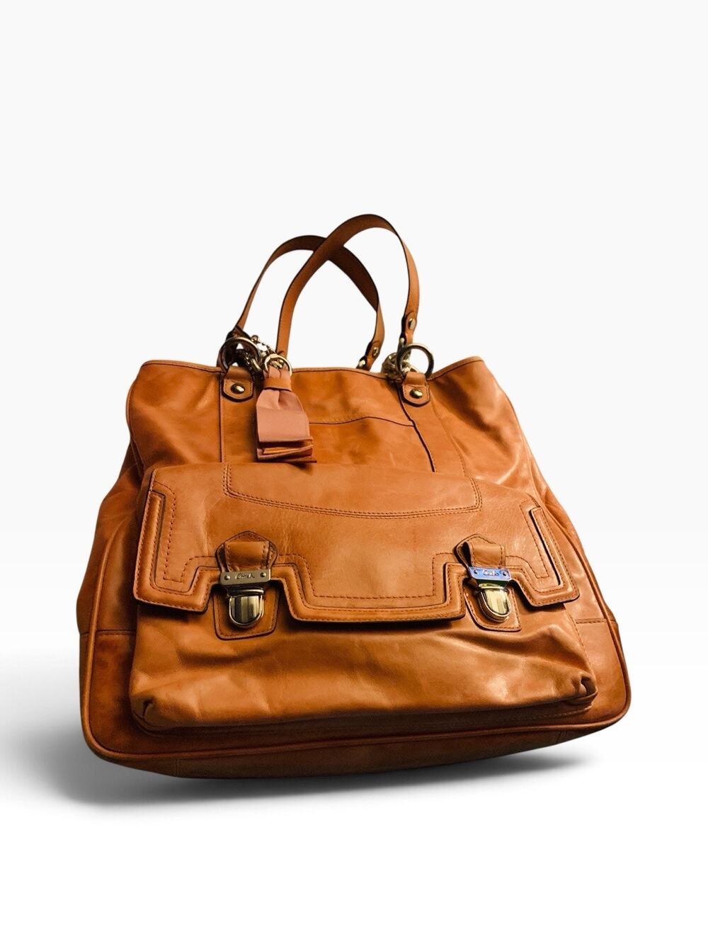 COACH Poppy Camellia Crinkled Leather Tote Satchel
